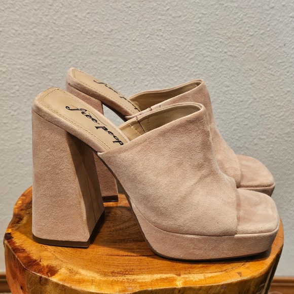 Free People Shoes - Free People Suede Platform Block Heel Mules Tan Square Toe 38 0004123152